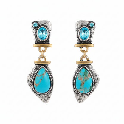 Sea Blue Crystal &  Turquoise Two Tone Drop Earrings - Street Region