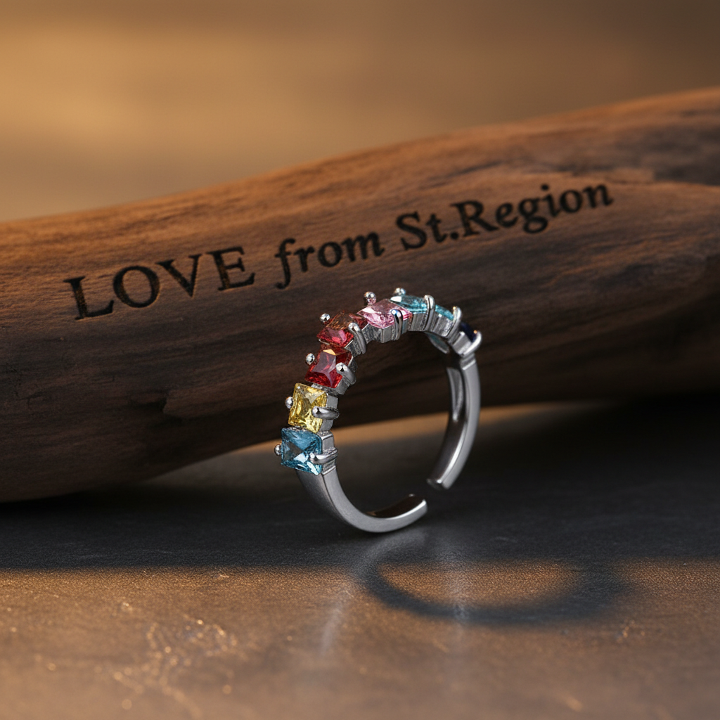 Jewel-Tone Crystal & Silver-Plated Princess-Cut Open Ring - Street Region
