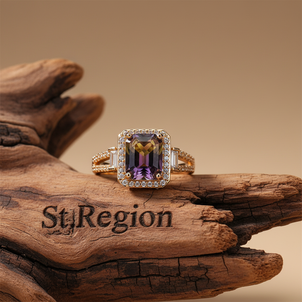 Yellow & Purple Crystal & Cubic Zirconia Princess-Cut Halo Ring - Street Region