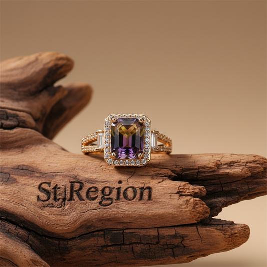 Yellow & Purple Crystal & Cubic Zirconia Princess-Cut Halo Ring - Street Region