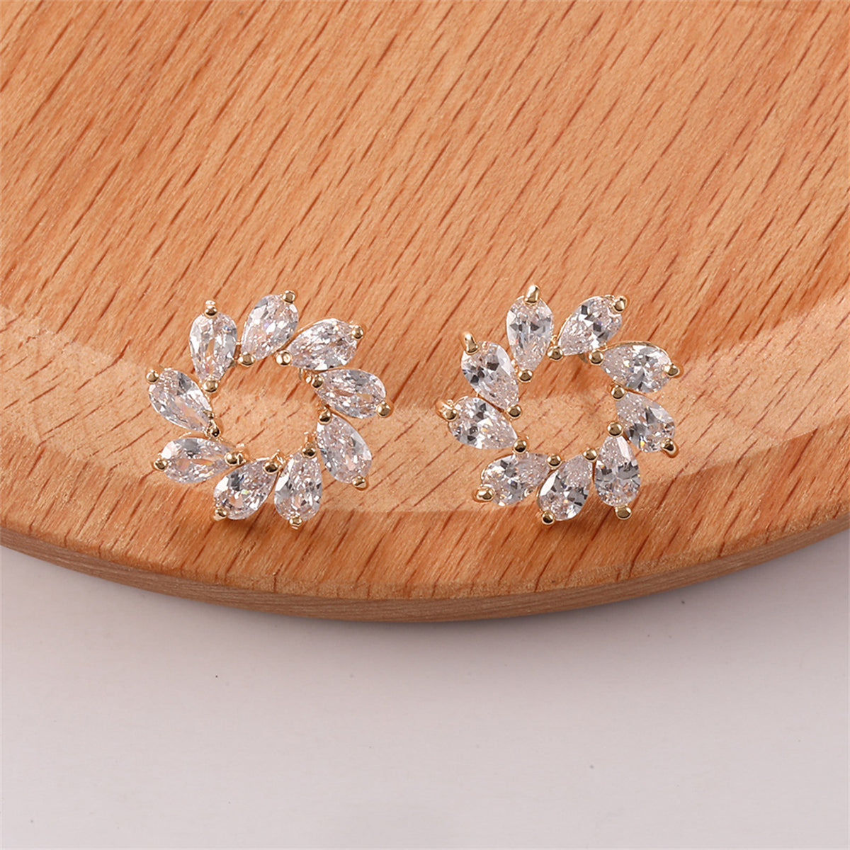 Crystal & 18K Gold-Plated Marquise-Cut Wreath Stud Earrings