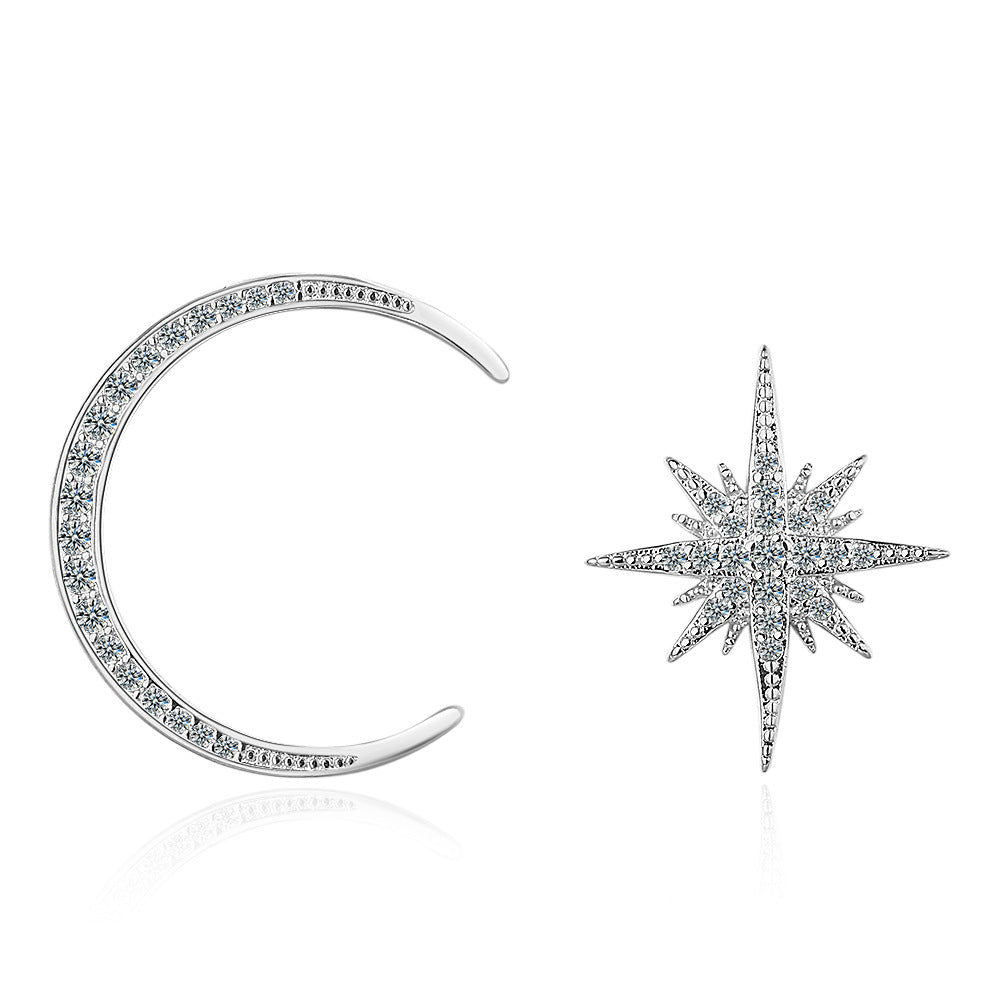 Cubic Zirconia & Silver-Plated Moon & Star Stud Earrings