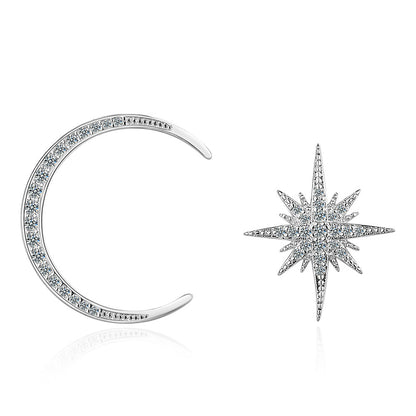 Cubic Zirconia and Silver-Plated Moon and Star Stud Earrings, silver stud earrings for women, side view