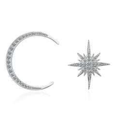 Cubic Zirconia & Silver-Plated Moon & Star Stud Earrings