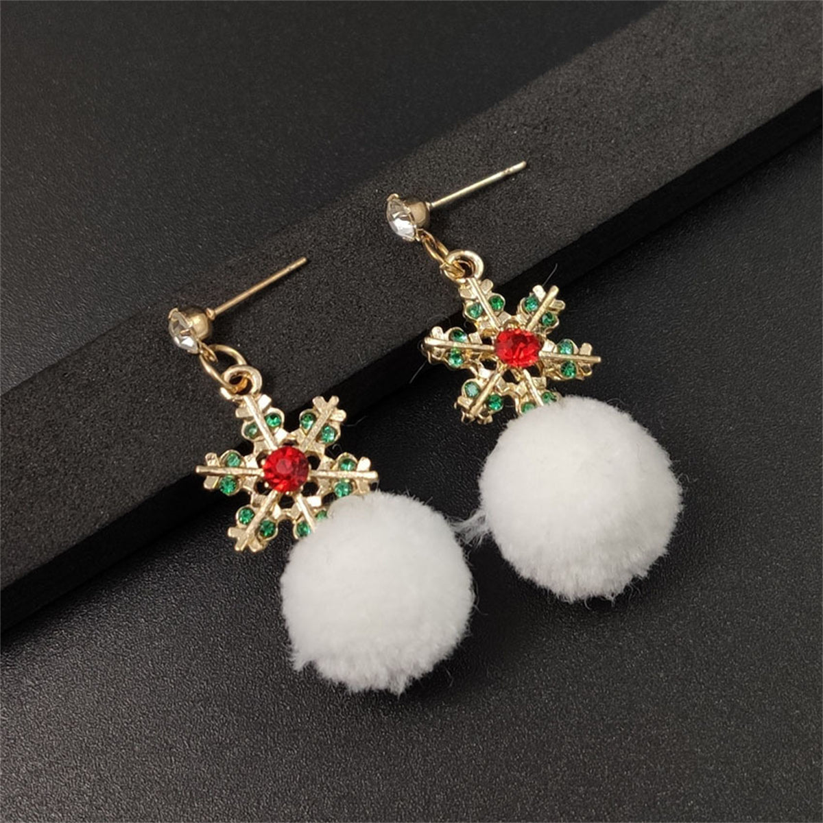 Cubic Zirconia & Enamel 18K Gold-Plated Snowflake Ball Drop Earrings