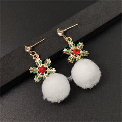 Cubic Zirconia & Enamel 18K Gold-Plated Snowflake Ball Drop Earrings