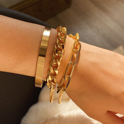 18K Gold-Plated Cable Chain Bracelet Set, jewelry gift sets for women, botanical inspired, side view