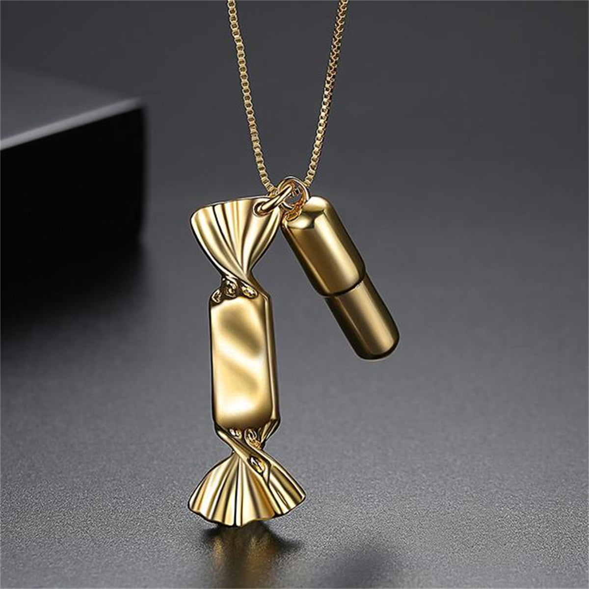 18K Gold-Plated Candy and Whistle Pendant Necklace, gold pendant necklace for women, botanical inspired, side view