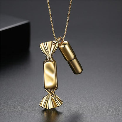 18K Gold-Plated Candy and Whistle Pendant Necklace, gold pendant necklace for women, botanical inspired, side view