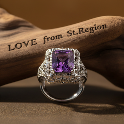 Purple Crystal & Silver-Plated Radiant-Cut Ring - Street Region