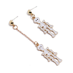 White Enamel & 18K Gold-Plated Skeleton Mismatching Drop Earrings
