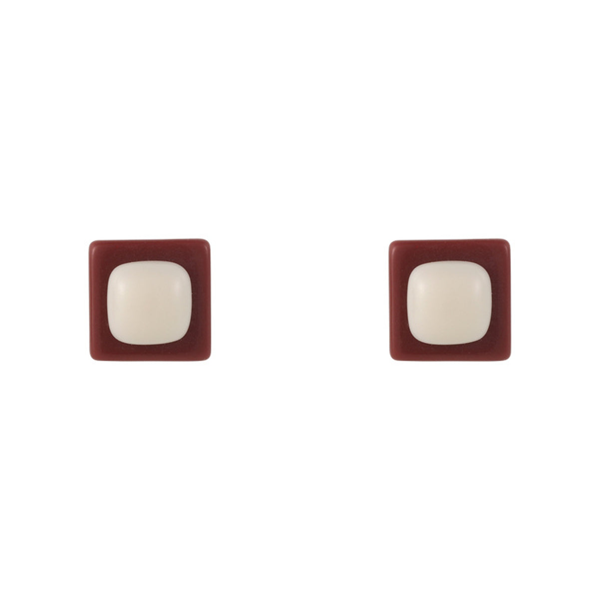 White and Red Resin Square Stud Earrings, stud earrings for women, dainty minimalist design, front view