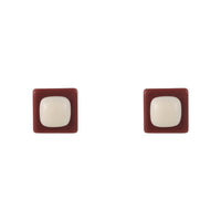 White & Red Resin Square Stud Earrings