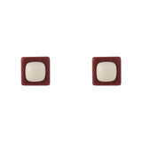 White & Red Resin Square Stud Earrings