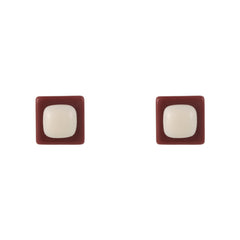 White & Red Resin Square Stud Earrings