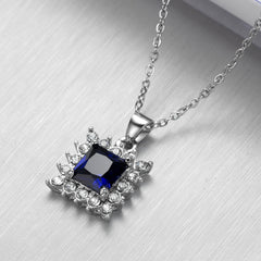 Navy Crystal & Cubic Zirconia Princess-Cut Pendant Necklace