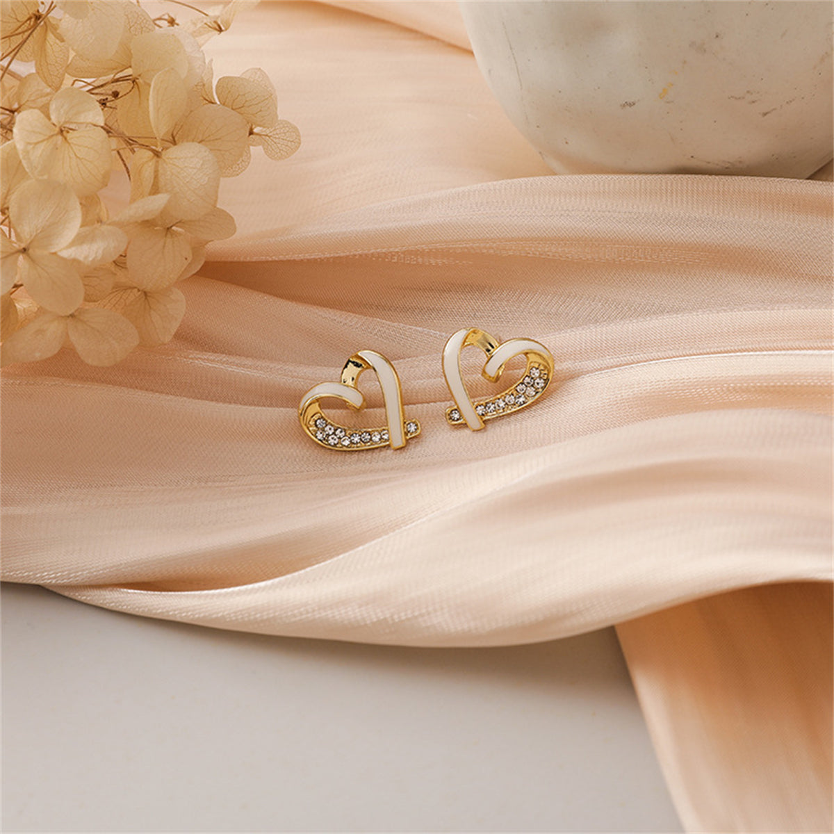 18K Gold-Plated & Cubic Zirconia Open Heart Stud Earring