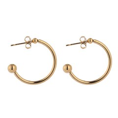 Beautiful 18K gold-plated huggie earrings with ball ends, perfect for adding a touch of elegance to any outfit.