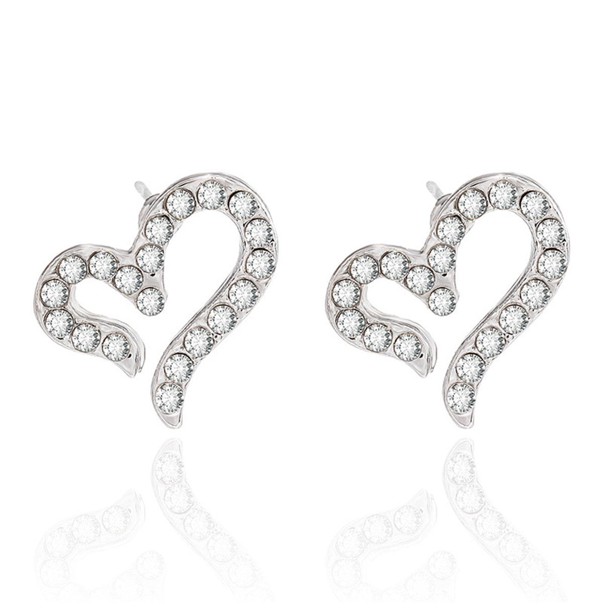Cubic Zirconia & Silver-Plated Open Heart Stud Earrings