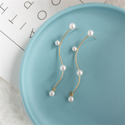 Pearl and 18K Gold-Plated Embellished Zigzag Drop Earrings, gold drop earrings for women, front view