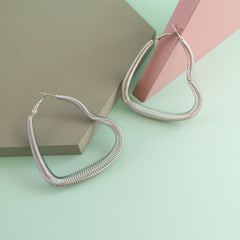 Silver-Plated Spring Open Heart Hoop Earrings