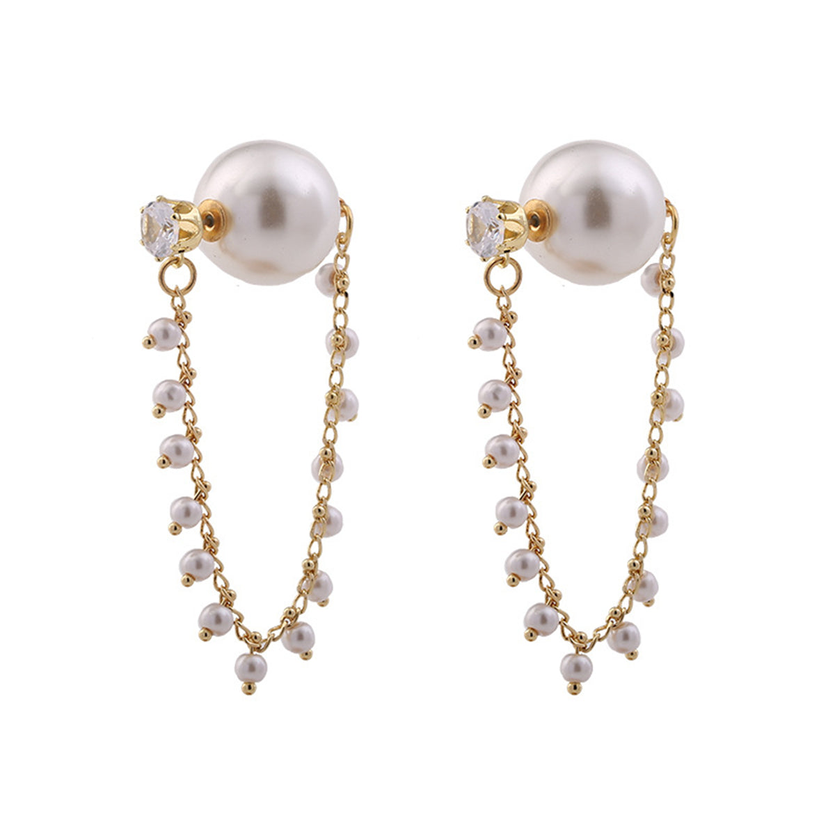 Pearl & Cubic Zirconia 18K Gold-Plated Tassel Station Drop Earrings