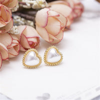 Pearl & 18k Gold-Plated Heart Stud Earrings