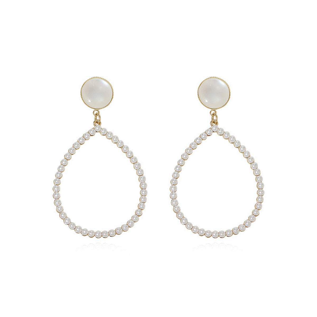 Quartz and Pearl 18K Gold-Plated Open Teardrop Earrings, gold drop earrings for women, everyday style, front view