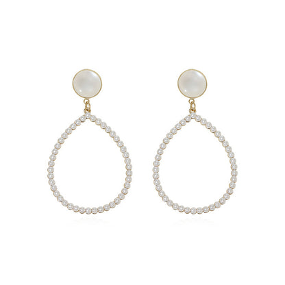 Quartz and Pearl 18K Gold-Plated Open Teardrop Earrings, gold drop earrings for women, everyday style, front view