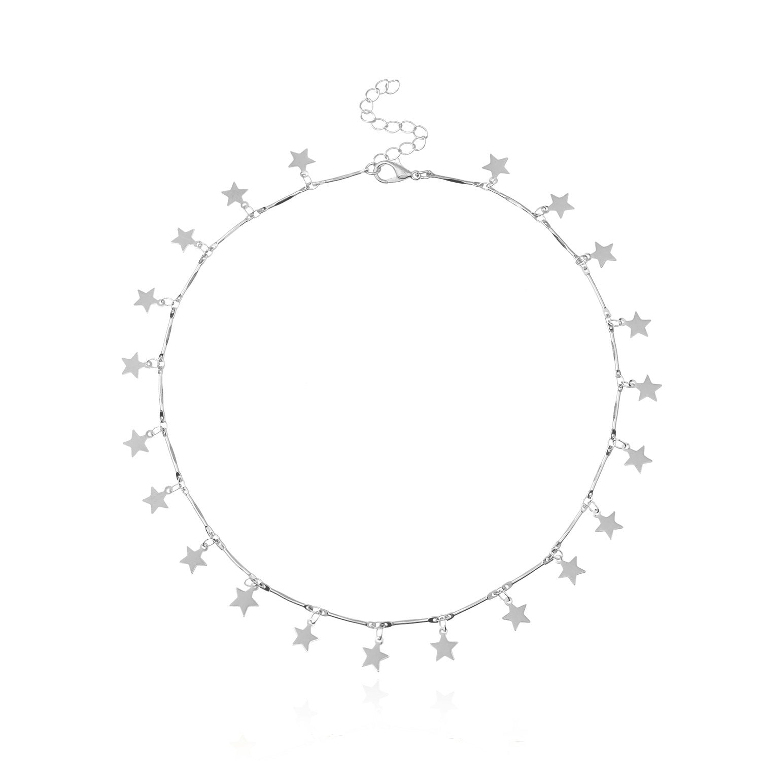 Delicate silver-plated choker necklace adorned with small stars, ideal for a stylish and celestial accessory.
