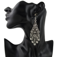 Silver-Plated Engraving Hollow Drop Earrings