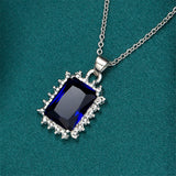 Navy Crystal & Silver-Plated Radiant-Cut Halo Pendant Necklace