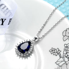 Navy Crystal & Silver-Plated Pear Pendant Necklace