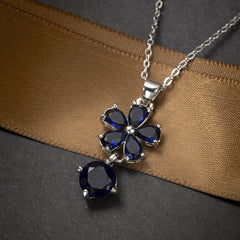 Navy Crystal & Silver-Plated Floral Pendant Necklace