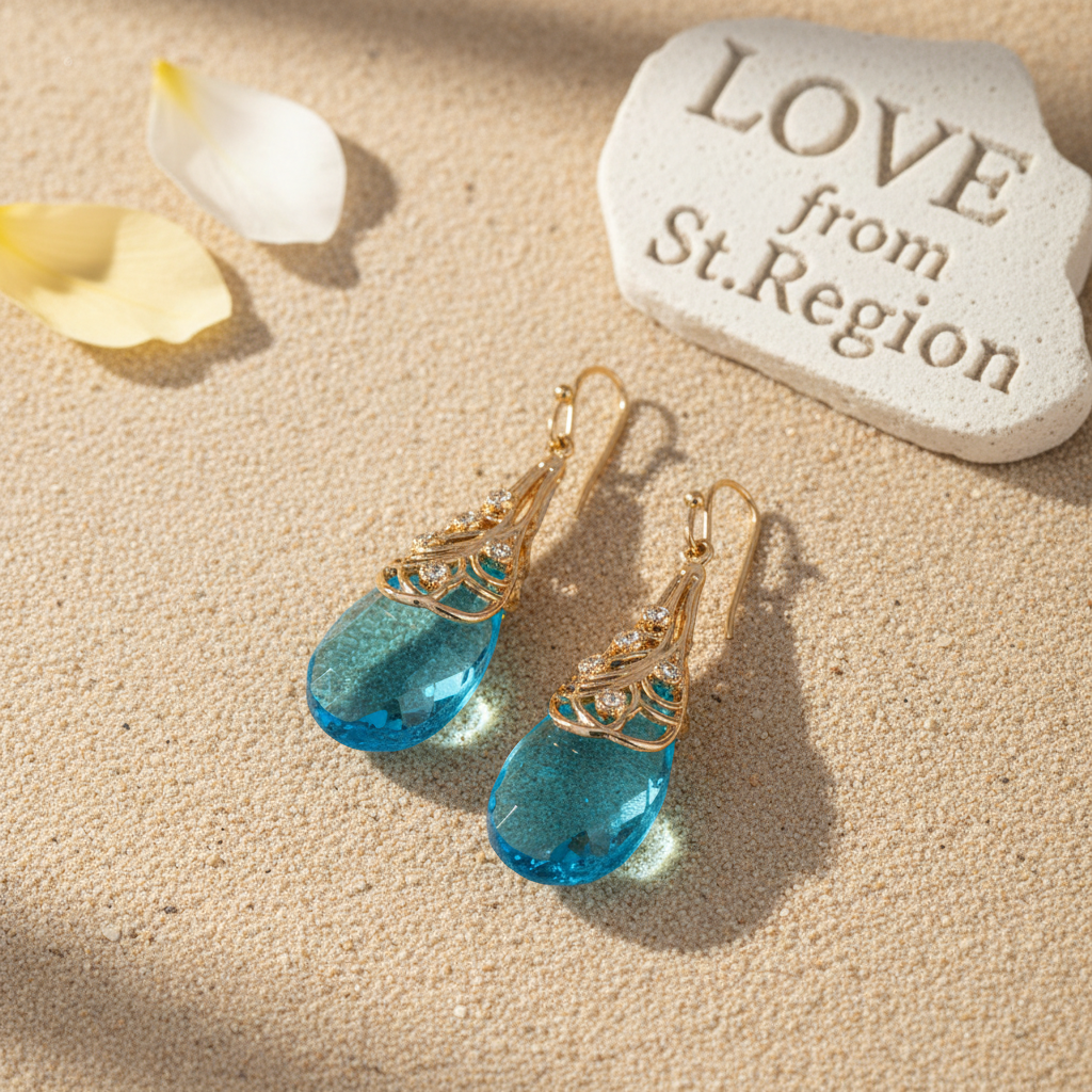 Cubic Zirconia & Lake Blue Crystal Drop Earrings - Street Region