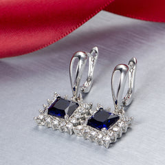 Navy Crystal & Cubic Zironia Square Drop Earrings