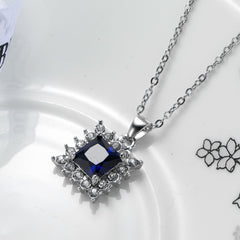 Navy Crystal & Cubic Zirconia Princess-Cut Pendant Necklace