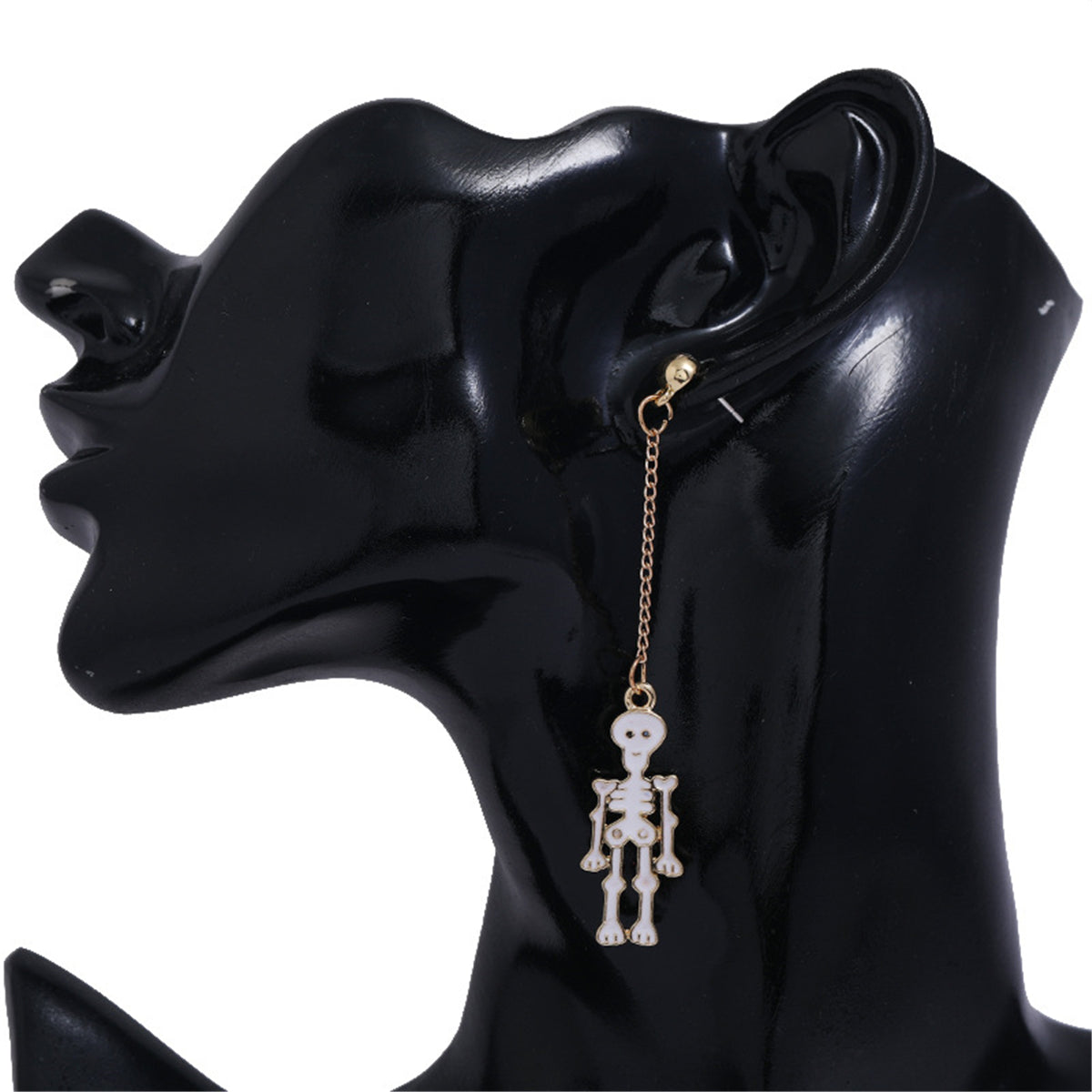 White Enamel & 18K Gold-Plated Skeleton Mismatching Drop Earrings