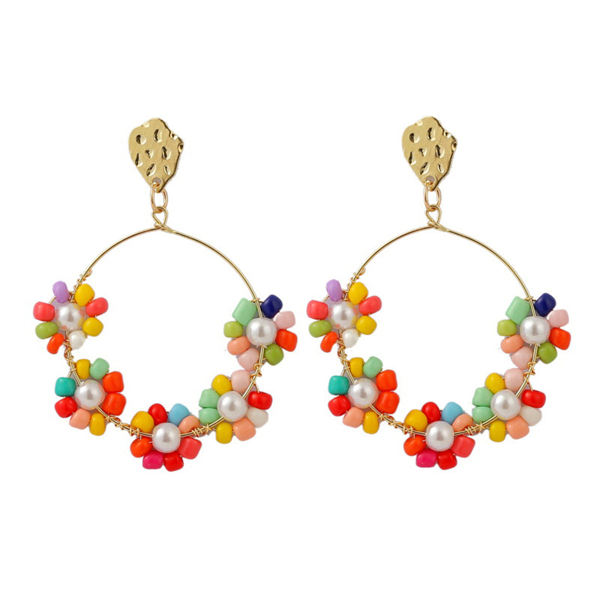 Teal Howlite & Pearl 18K Gold-Plated Hoop Earrings