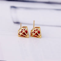 Red Cubic Zirconia & 18k Gold-Plated Stud Earrings