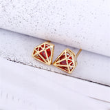 Red Cubic Zirconia & 18k Gold-Plated Stud Earrings
