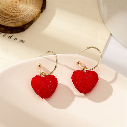 Red Cubic Zirconia and 18K Gold-Plated Pav¨¦ Heart Huggie Earrings, gold huggie earrings, dainty minimalist design, side view