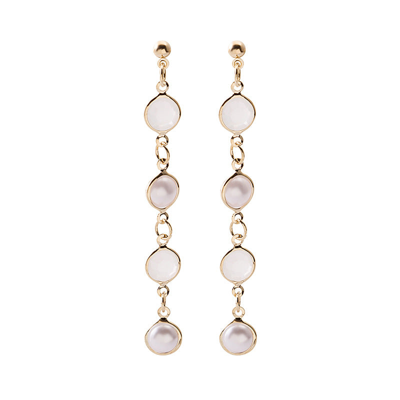 Cubic Zirconia & Pearl Linked Four-Tier Drop Earrings