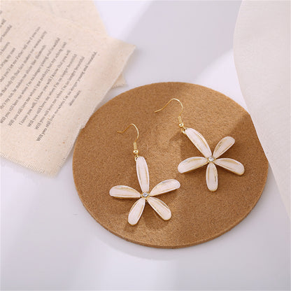 Cubic Zirconia and Acrylic 18K Gold-Plated Flower Drop Earrings, gold drop earrings for women, everyday style, side view