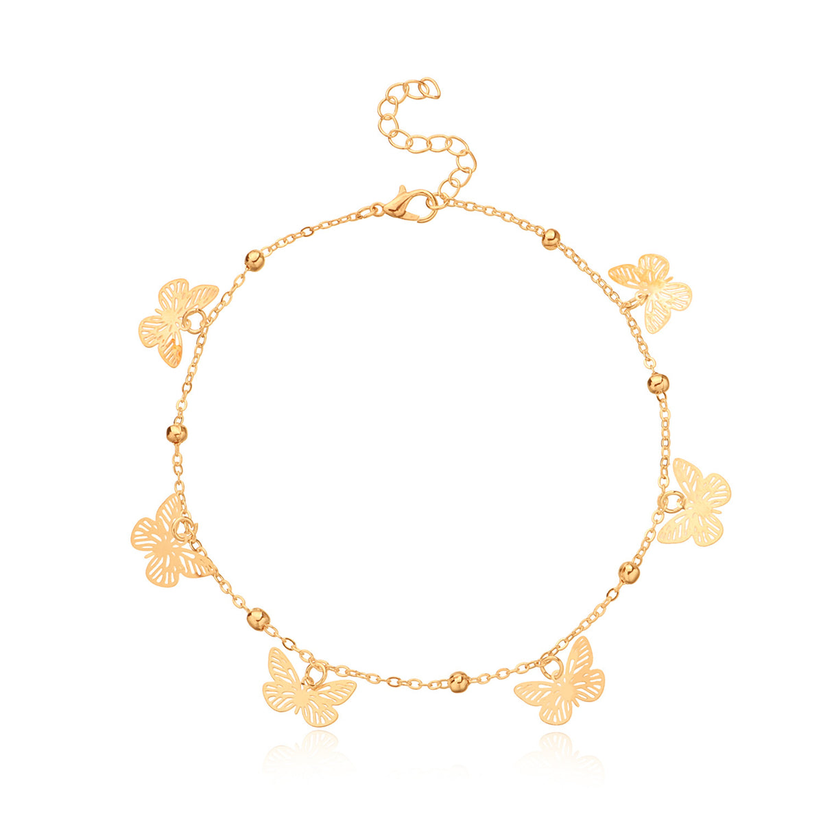 Exquisite 18K gold-plated anklet embellished with charming flowers and butterflies, perfect for elevating your everyday look.