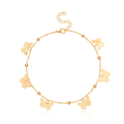 18K Gold-Plated Butterfly Station Anklet, gold anklet bracelet, dainty minimalist design, styled look