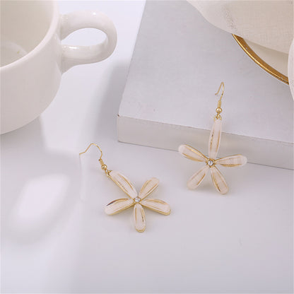 Cubic Zirconia and Acrylic 18K Gold-Plated Flower Drop Earrings, gold drop earrings for women, detail close-up