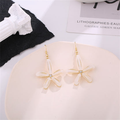 Cubic Zirconia and Acrylic 18K Gold-Plated Flower Drop Earrings, gold drop earrings for women, everyday style, lifestyle look