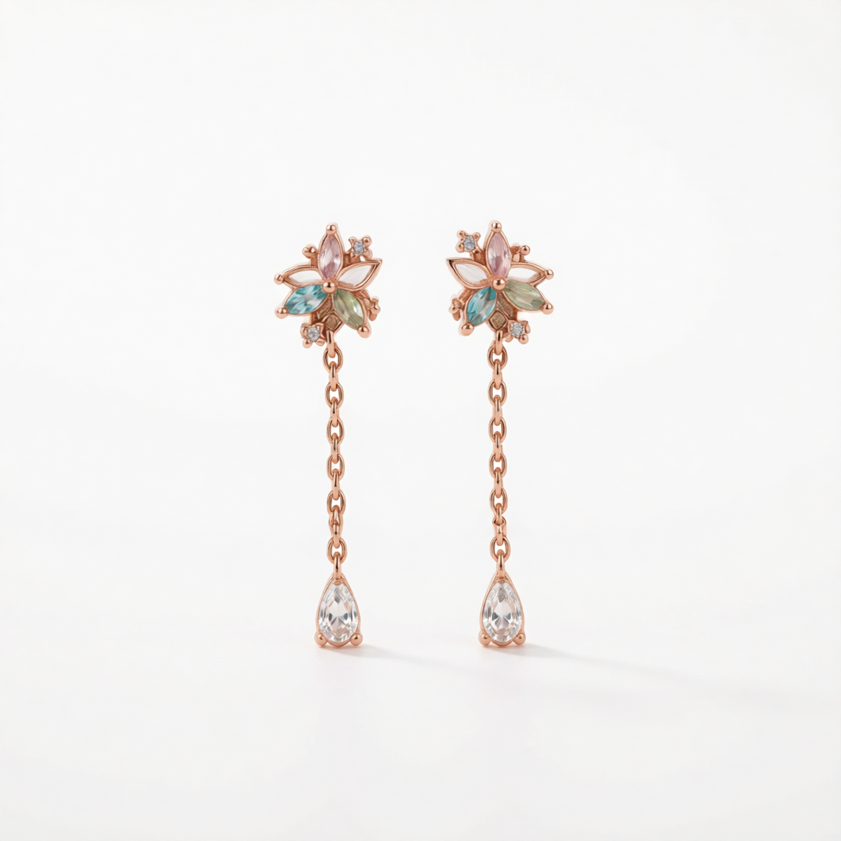 Cubic Zirconia & Crystal 18K Gold-Plated Flower Drop Earrings