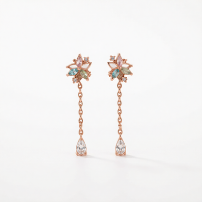Cubic Zirconia & Crystal 18K Gold-Plated Flower Drop Earrings